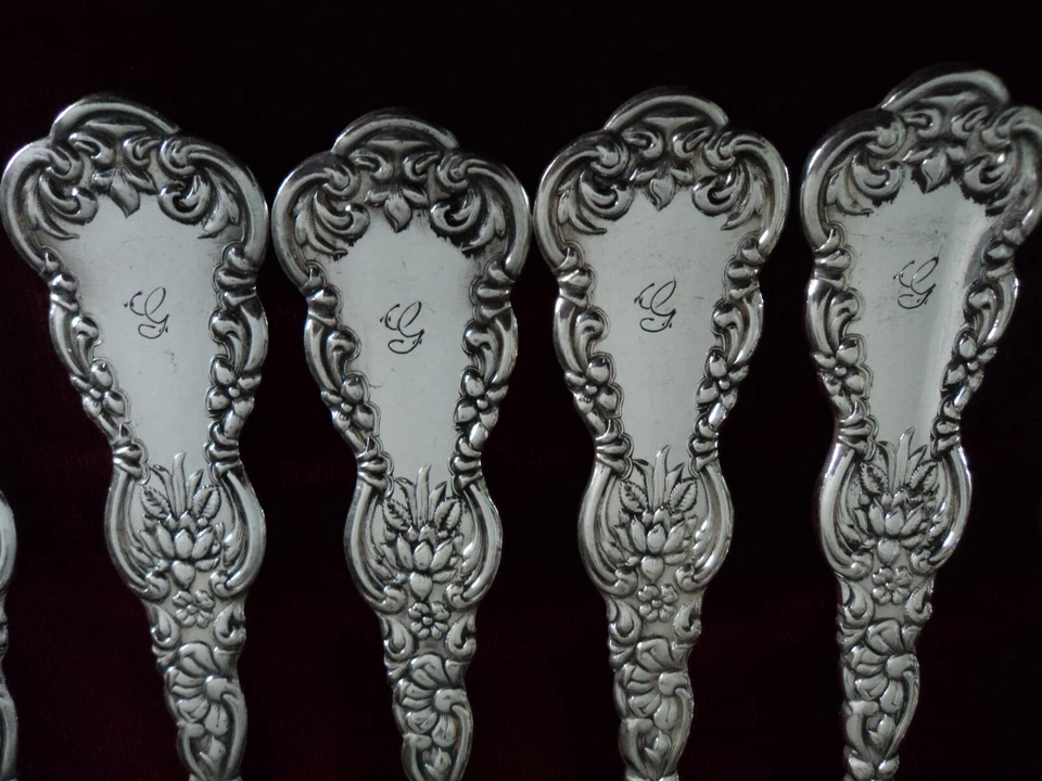 Посеребренные столовые приборы лот из 8 обеденных вилок набор 1891 Harvard 1 повар международный моно - Изображение 2 из 4