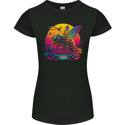 A Retrowave Biene Retro Farbe Damen Petite Schnitt Maglietta