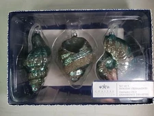 Coastal Collection Set Of 3 Blown Glass Shell Ornaments