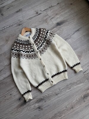 Viking Iceland 90s Scandinavian Pattern Wool Cardigan Rare Vintage