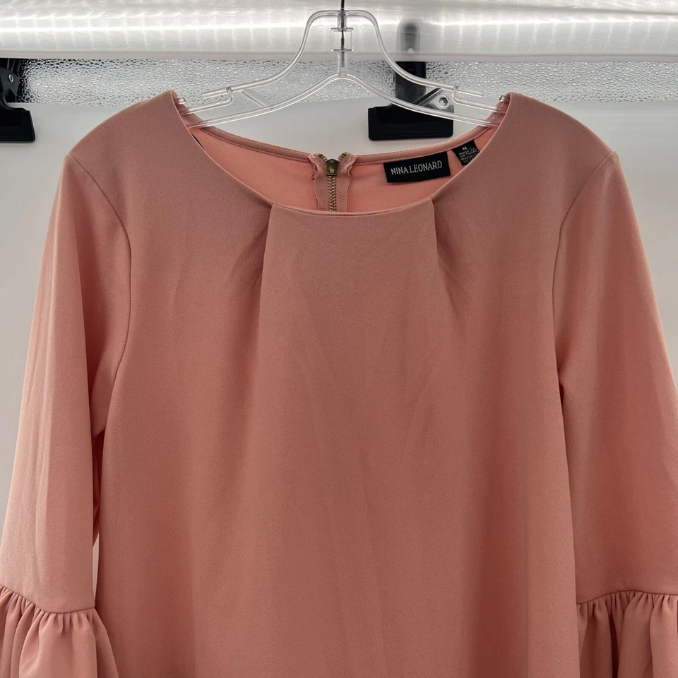 Vestido recto Nina Leonard para mujer manga campana 3/4 rubor talla mediana cremallera Foto 2 de 4