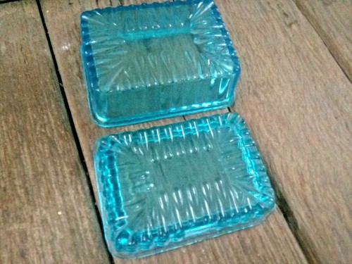 1930s Vintage Blue Glass Unique Shape Butter Box Belgium - Picture 7 of 12