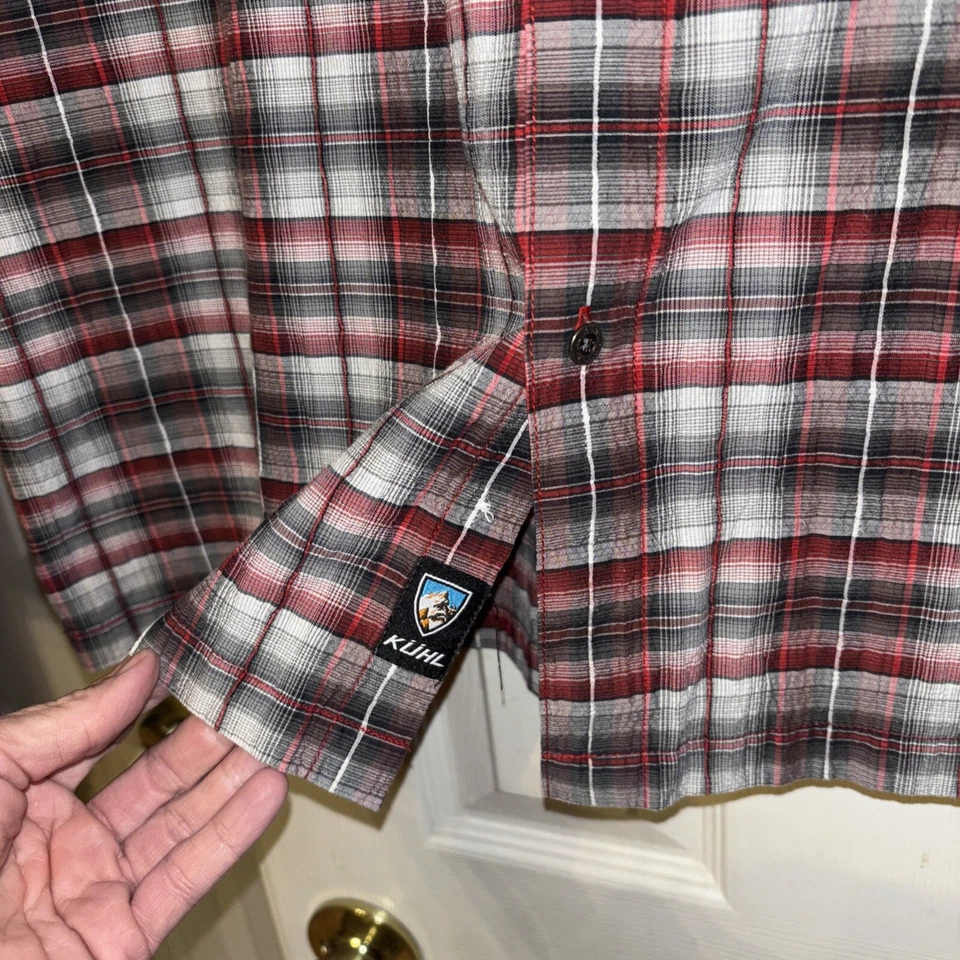 Camisa Kuhl XXL Para Hombres Persuader Abotonada Bolsillo SS Cuadros Rojo Gris Logo Mtn Grown Foto 4 de 4