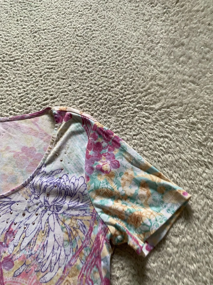 Camiseta Nicole Miller Mujer Floral Cuentas Manga Corta Cuello Redondo Talla M Foto 3 de 4