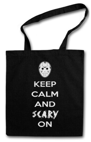 KEEP CALM AND SCARY ON TASCHE STOFFTASCHE Friday The Jason 13th Freitag 13. - Afbeelding 1 van 1