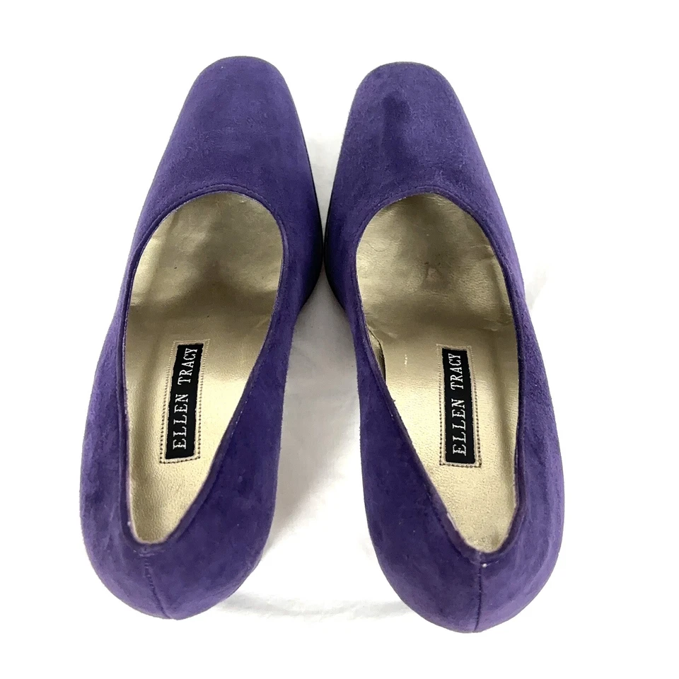 Zapatos de tacón ELLEN TRACY para mujer talla 5 B púrpura gamuza hechos en ITALIA falta gorra de tacón Foto 3 de 4