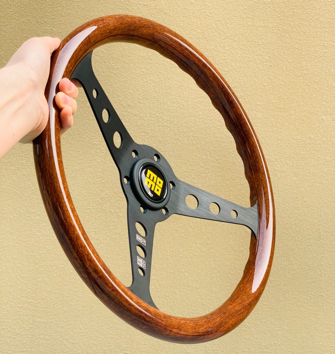 350mm14'MOMO Heritage Indy Black Woodgrain Mahogany Wood Steering