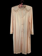 Vintage Pastel Peach Vanity Fair Robe Nylon 1960  s Housecoat Lace Shiny Small