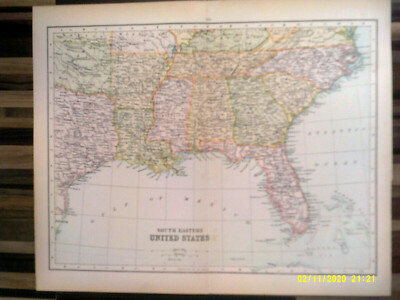Antique Map. SOUTH EASTERN UNITED STATES. c1900. VG.