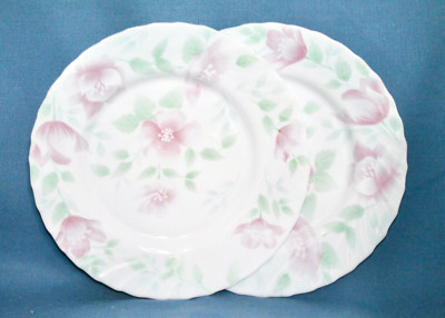 ARCOPAL Florentine 9.5'' Lunch Salad Plate Set of 2 White Pink Flower Green Leave