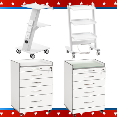#ad Dental Cart Acrylic Mobile Wooden Cabinet 4Drawers 3Layers Trolley Cart w Socket $119.86
