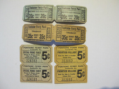 SPECIAL:  8 ORIGINAL FONTAINE FERRY PARK TICKETS PICNIC, TRABANT, MERRY-GO-ROUND