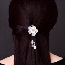 Chinese Classical Women White Flower Hairpin Hair Clip Hanfu Cheongsam Headdress