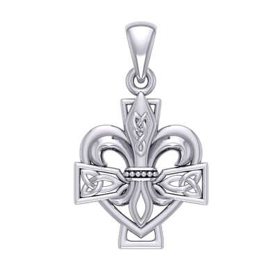 Fleur de Lis Cross Celtic 925 Sterling Silver Pendant Symbolic Faith  Jewelry