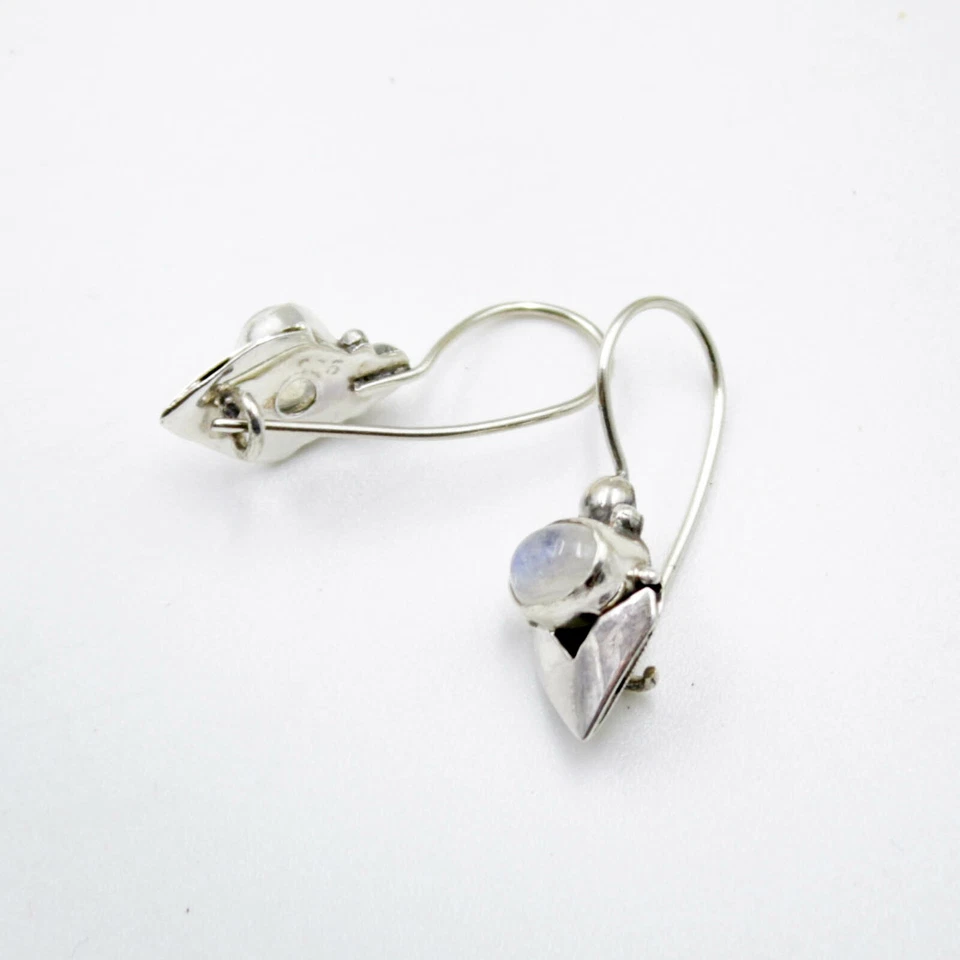 Pietra di Luna Orecchini Pendenti Argento Sterling 925 Bianco Arcobaleno v1 - Immagine 4 di 4