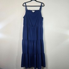 Ava & Viv Gingham Maxi Dress Women Plus Size 1X Blue Tiered Boho Beach Travel