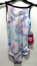NWT Justice Girl Strappy Leotard Scrunchie Dance/Gym Cloud Dye 2 PC Siz L 12/14