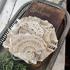 So Victorian Vintage 9 Crochet Natural Ecru Doilies Various Small Sizes Shapes