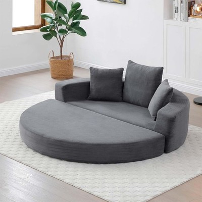 67'' Convertible Futon Sofa Bed Round Folding Comfy Corduroy Couch with 3 Pillows
