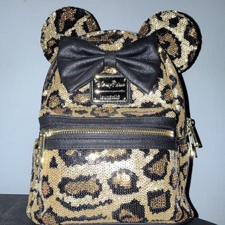 Loungefly Disney Minnie Mouse Gold/Black Leopard Sequin Mini Backpack