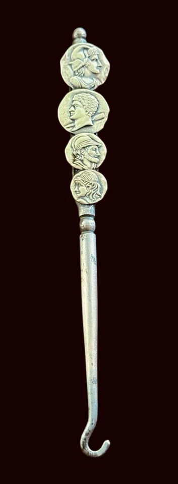 Antique Art Nouveau Metal Corset, Button, Boot, Shoe Lacing Hook 6" with Coins - Image 3 of 4