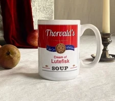 Thorvald's Cream of Lutefisk Soup Coffee Mug Bergquist Imports Norwegian