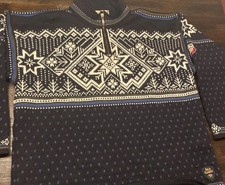 Vintage Dale Of Norway Blue Snowflake Wool Olympic Ski Sweater Fair Isle Size L