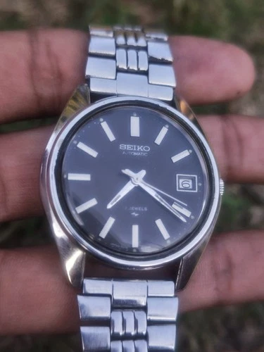 Rare Seiko Automatic 7005-8022 Vintage 17 Jewels Black Dial Date Men Watch