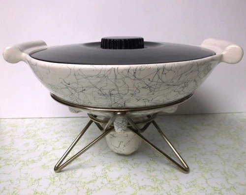 Vintage MCM Chaffing Dish 4pc Kenwood Shawnee Atomic Era Horse Hair Mod