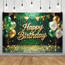 Green Happy Birthday Backdrop Party Banner Photo Booth Props Background Decor