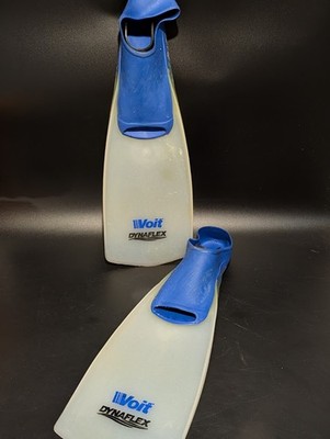 Vintage Voit Dynaflex Schwimmflossen DIN7876A Größe 10-11 (44-45) transparent & blau gebraucht