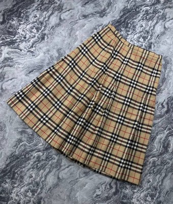 Vintage Burberrys Nova Check Skirt Wool Size 18 Ex. Long Beige 