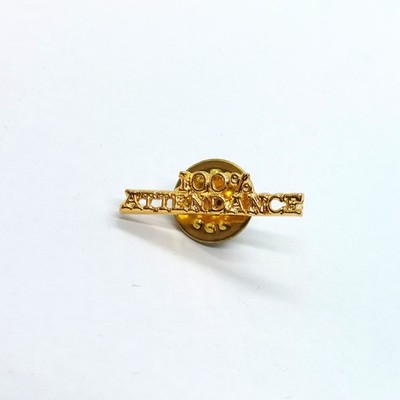 Vintage 100 Percent Attendance Award Lapel Pin Goldtone Cutout Lettering School