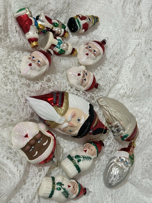 Lot of Santa Glass Christmas Ornaments teardrop nutcracker glitter
