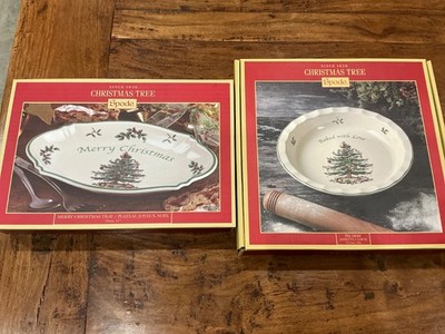 2 x SPODE CHRISTMAS TREE GESCHENKSETS TORTENBACKFORM MERRY CHRISTMAS TELLER NEU