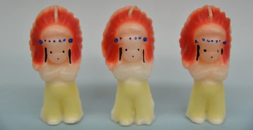 Lot of 3 Vintage Gurley Thanksgiving Candles Native American Indian Figures 1950 - product listing photo