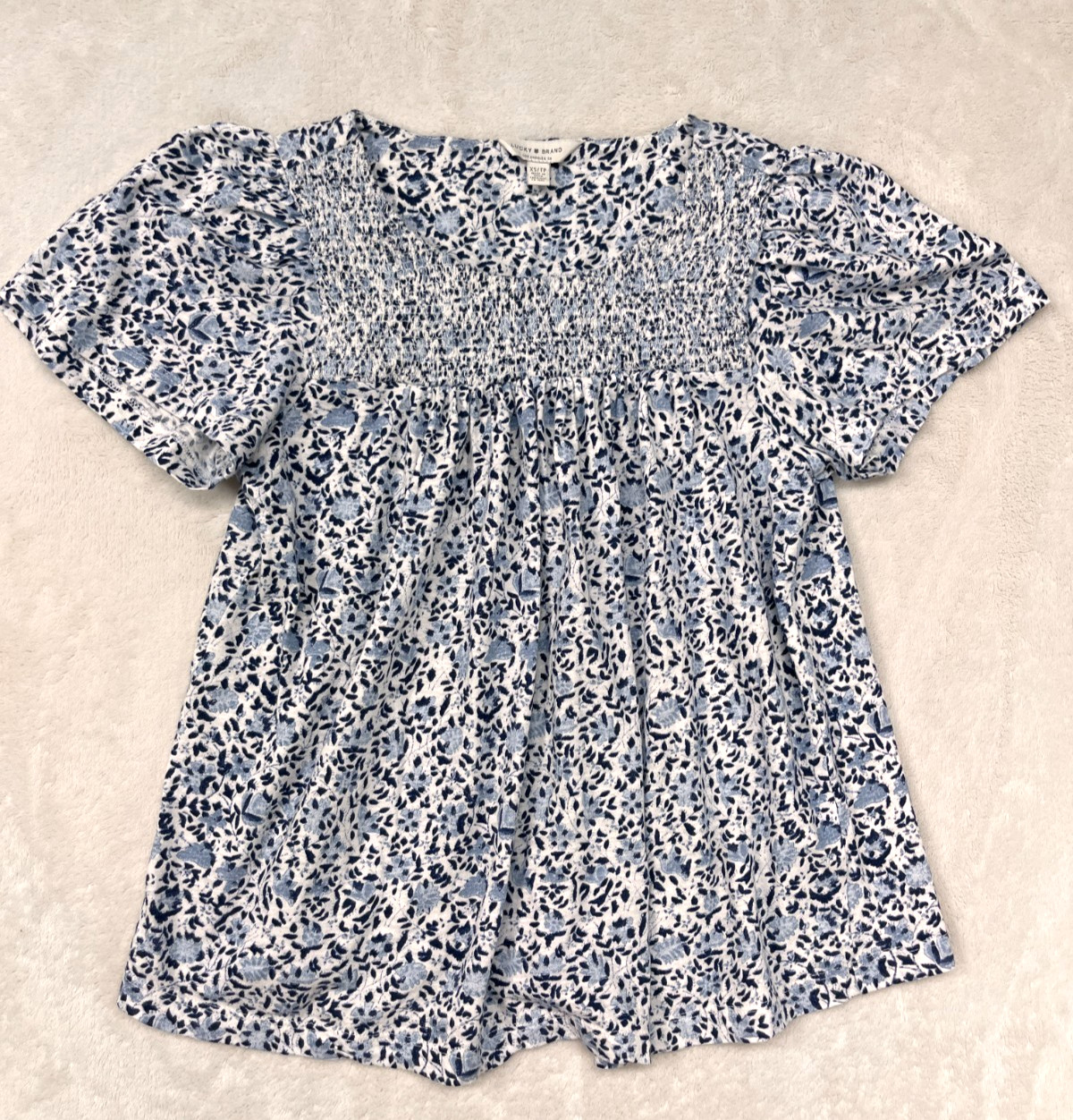 Lucky Brand Womens Top Shirt Size XS Flowered Cottagecore Short Flowing Cotton