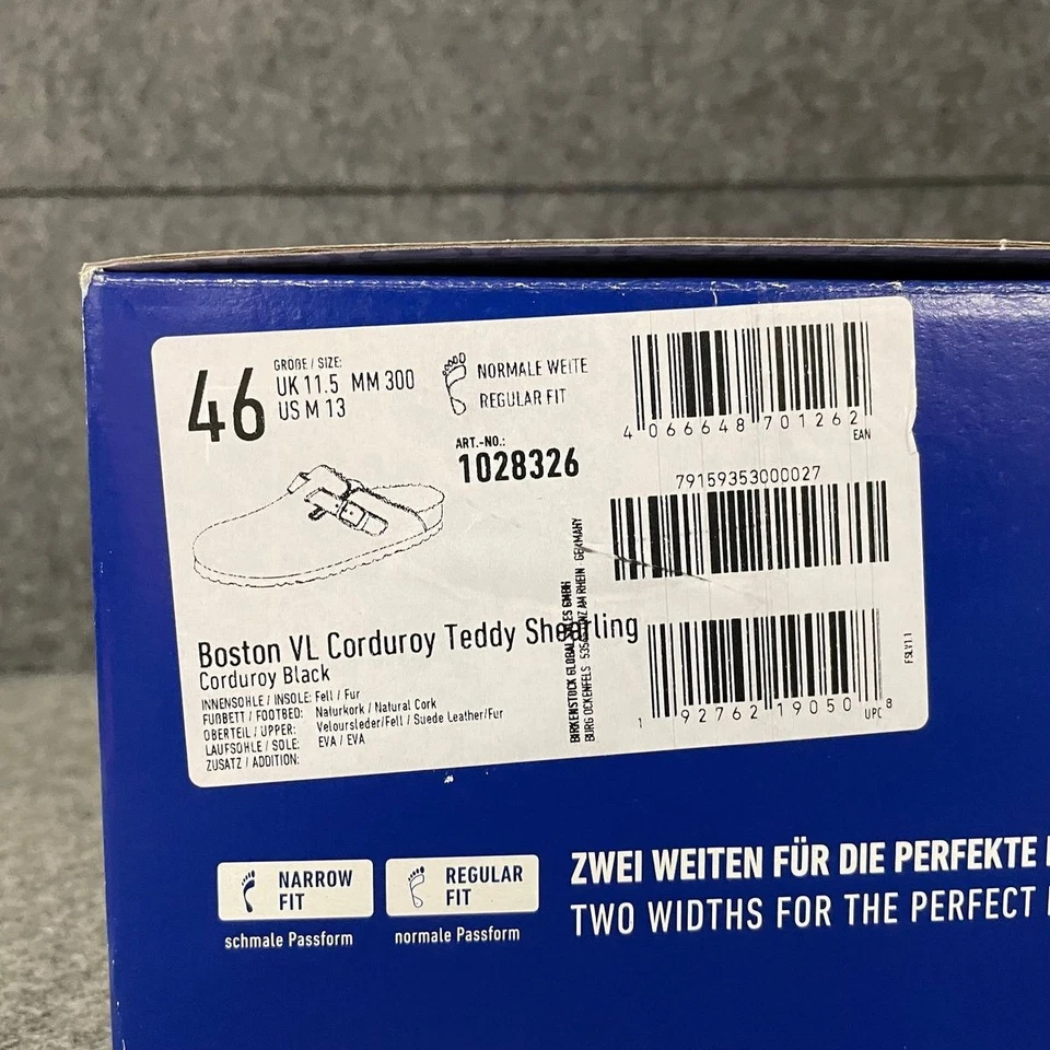 Zueco de peluche de piel de oveja BIRKENSTOCK Boston para hombre talla 13 pana negro Foto 4 de 4