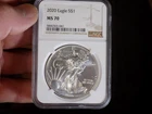 AMERICAN SILVER EAGLE 2020 NGC MS 70 BLAZING WHITE 1 TROY OZ