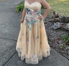 Rachel Allan- Prom Dress Cream / Formal Gown Two Piece Strapless Size 16