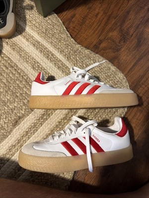 Adidas Samba 7.5w White With Red Stripes Brand New No Box