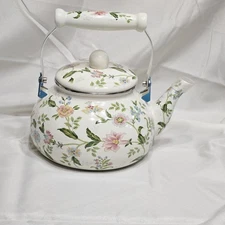 Floral Enamel Tea Kettle - Elegant 2.5L 2.5Q Stovetop Teapot *NEW*