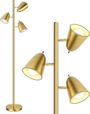 QiMH Tree Floor Lamp with 3 Light Bulbs, Standing Tall Pole Brushed Gold 