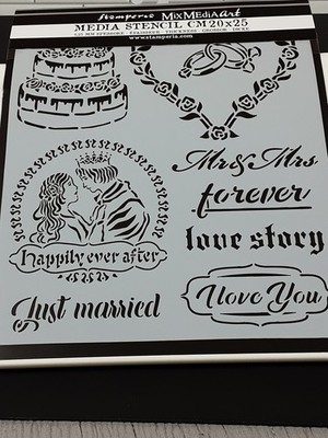 NEW Stamperia Mixed Media Stencil Sleeping Beauty Just Married 8x10 Cake Mr/Mrs