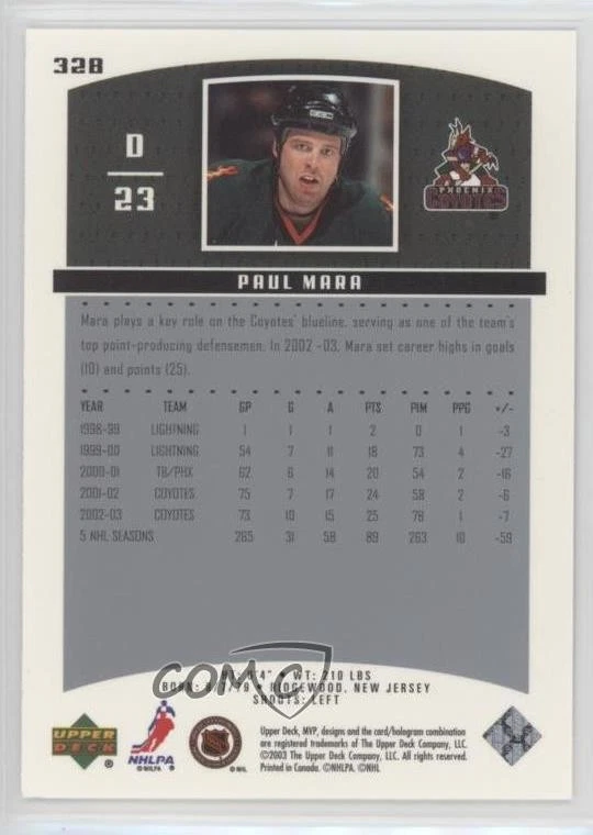 2003-04 Upper Deck MVP Silver Script /150 Paul Mara #328 - Image 2 of 2