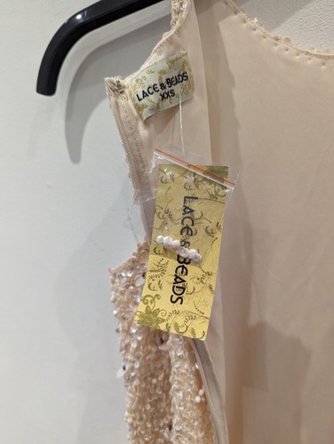Lace And Beads Kahlo Maxi Dress Size XXS In Nude With Spare Beads And Sequin NWT - Picture 7 of 8