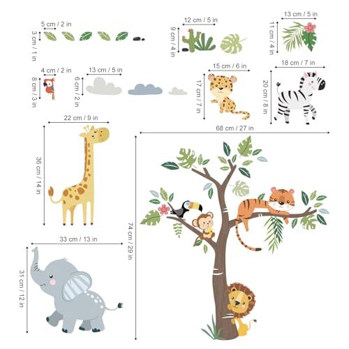 Jungle Animals Tree Wall Decals Elephant Giraffe Lion Safari Wall Stickers C - Picture 5 of 7