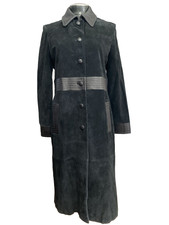 Venus Williams Suede Leather Long Coat Women’s Medium Black Lined Pocket Vtg