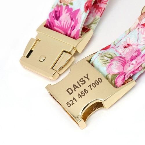 Personalised Floral Dog Collar Custom Pet ID Collar Flower Print Nylon - Picture 4 of 19