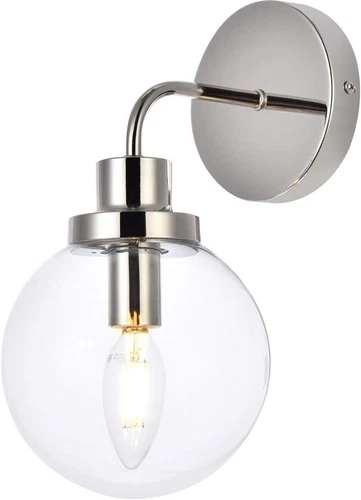 Hanson 1-Light Metal Bath Sconce in Polished Nickel and Clear - Picture 3 of 7